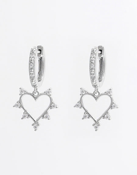 925 Sterling Silver Inlaid Zircon Heart Dangle Earrings