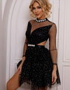 Cutout Mock Neck Mesh Dress