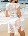 Openwork V-Neck Cap Sleeve Cover-Up