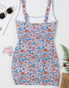 Drawstring Printed Wide Strap Swim Dress