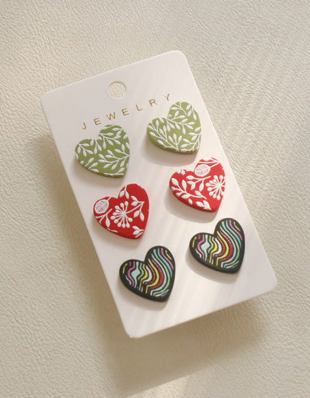 3 Piece Acrylic Heart Stud Earrings