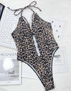 Leopard Cutout Halter Neck One-Piece Swimwear