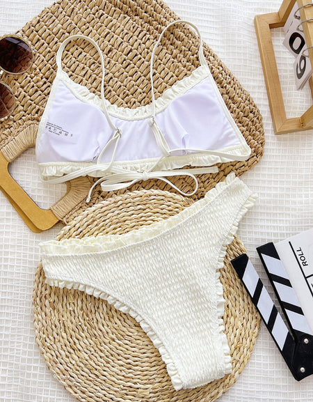 Frill Textured Spaghetti Strap Two-Piece Swim Set