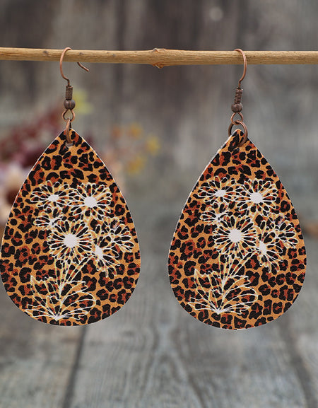 Leopard PU Leather Teardrop Shape Earrings