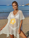 Angel Wings Openwork Flower V-Neck Short Sleeve Cover Up