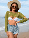 Distressed Boat Neck Long Sleeve Cover Up