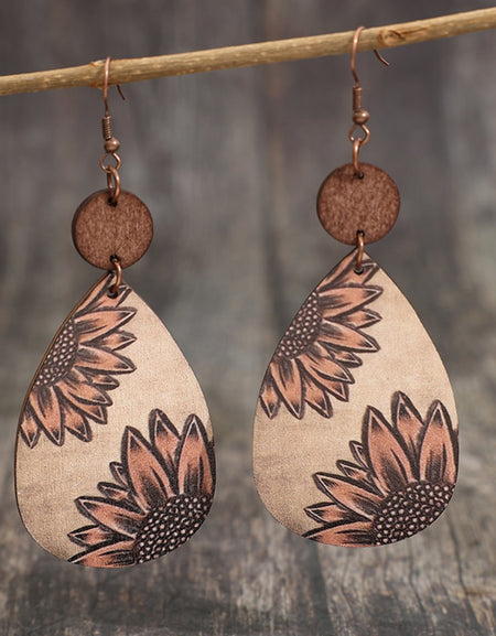 Wooden Iron Hook Dangle Earrings