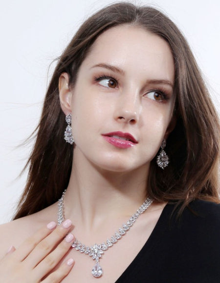 Platinum-Plated Artificial Gemstone Teardrop Earrings