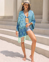 Fringe Printed Open Front Cover-Up