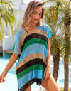 Angel Wings Openwork Striped V-Neck Short Sleeve Cover Up