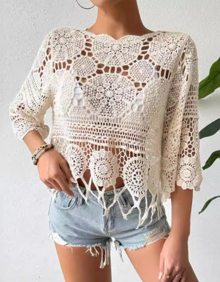 Openwork Round Neck Cover-Up