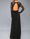 Lace Detail Backless Long Sleeve Maxi Dress