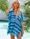 Angel Wings Tassel Openwork Striped V-Neck Cover Up