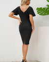 Slit Round Neck Flutter Sleeve Dress