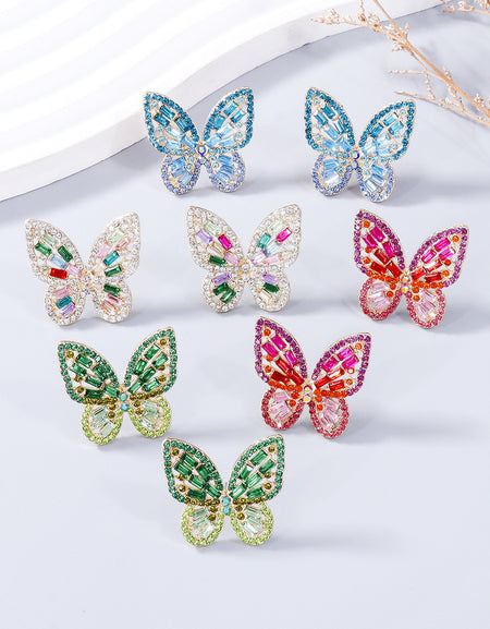 Alloy Inlaid Rhinestone Butterfly Earrings