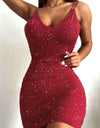 Glitter Double Spaghetti Straps Mini Dress