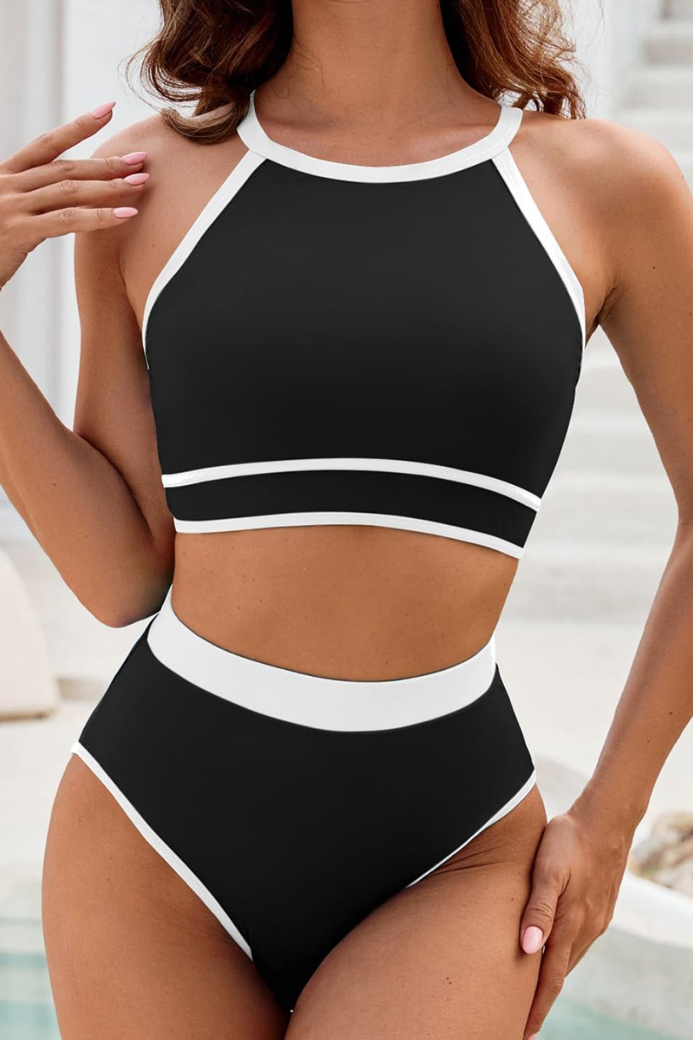 Crisscross Contrast Trim Bikini Set