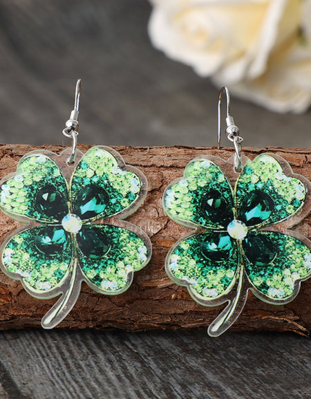 Lucky Clover Acrylic Dangle Earrings