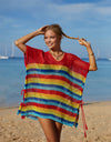 Angel Wings Cutout Striped Cover-Up with Tassel