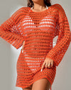 Openwork Boat Neck Long Sleeve Cover-Up