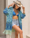 Fringe Printed Open Front Cover-Up