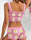 Flower Cutout Wide Strap Two-Piece Cover Up