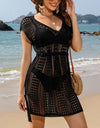 Openwork V-Neck Cap Sleeve Cover-Up