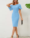 Slit Round Neck Flutter Sleeve Dress