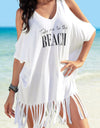 Fringe V-Neck Cold Shoulder Cover Up