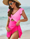 Cutout V-Neck Cap Sleeve One-Piece Swimwear