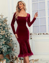 Plush Hem Square Neck Long Sleeve Dress