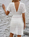 Openwork Plunge Short Sleeve Cover-Up Dress