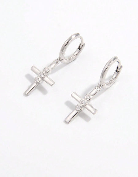 925 Sterling Silver Zircon Cross Earrings