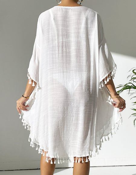 Tassel Cutout Scoop Neck Cover-Up Dress