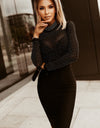 Rhinestone Mock Neck Long Sleeve Dress