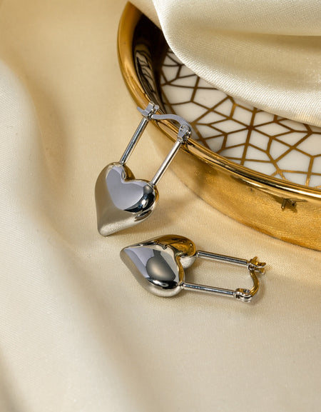 Stainless Steel Heart Lock Drop Earrings