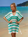 Angel Wings Tassel Openwork Striped V-Neck Cover Up