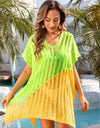 Angel Wings Slit Color Block V-Neck Cover Up