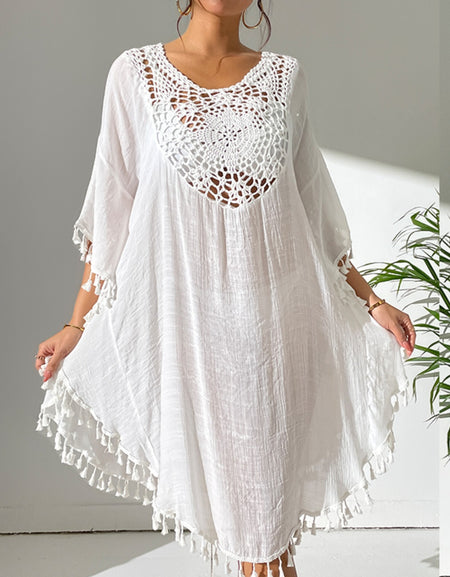 Tassel Cutout Scoop Neck Cover-Up Dress