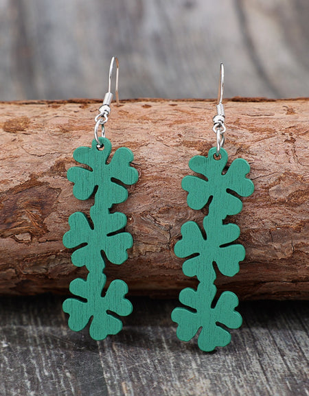 Lucky Clover Wooden Dangle Earrings