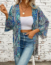 Printed Open Front Three-Quarter Sleeve Cover Up