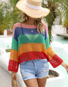 Angel Wings Color Block Openwork Boat Neck Cover Up