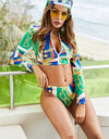 Printed Zip Up Three-Piece Swim Set