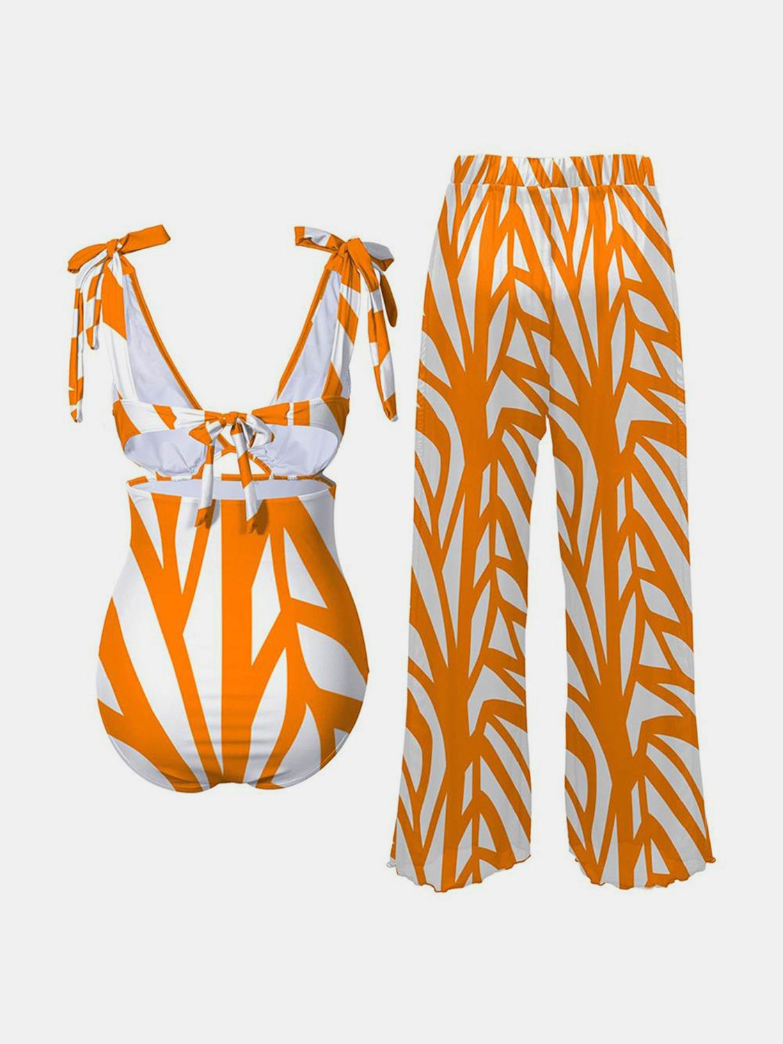 FAM-FAM Printed Tie Shoulder Swimwear and Pants Swim Set