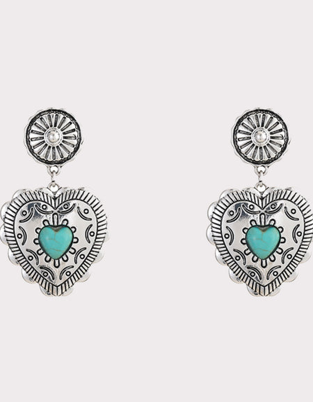 Artificial Turquoise Heart Dangle Earrings