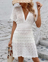 Openwork Plunge Short Sleeve Cover-Up Dress