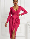 High-low Ruched Surplice Long Sleeve Dress