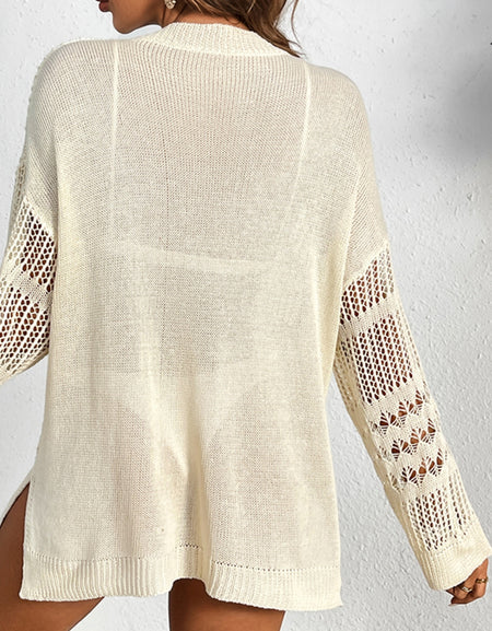 Cutout Notched Long Sleeve Cover-Up