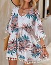 Tassel Tied Printed Half Sleeve Cover Up