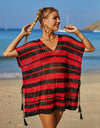 Angel Wings Tassel Openwork Striped V-Neck Cover Up